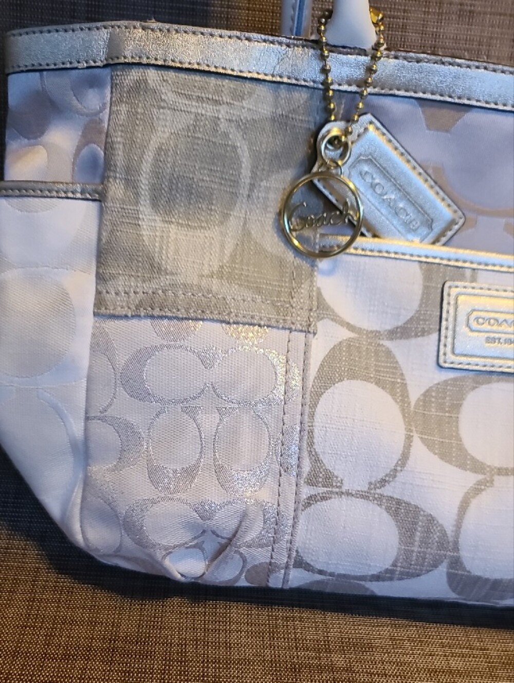 Coach Cream Signature Patchwork Shoulder Bag with Gold Accents - Picture 4 of 16